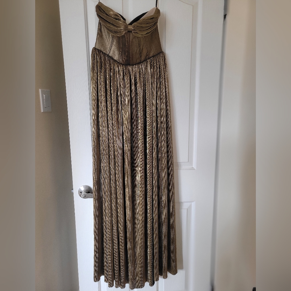 Bronx and Banco Gold Pleated Maxi Skirt